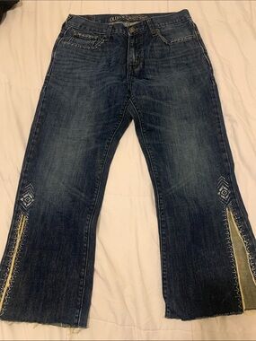 Stagecoach Old Navy Dark Blue Bootcut Jeans with acrylic hand painted.